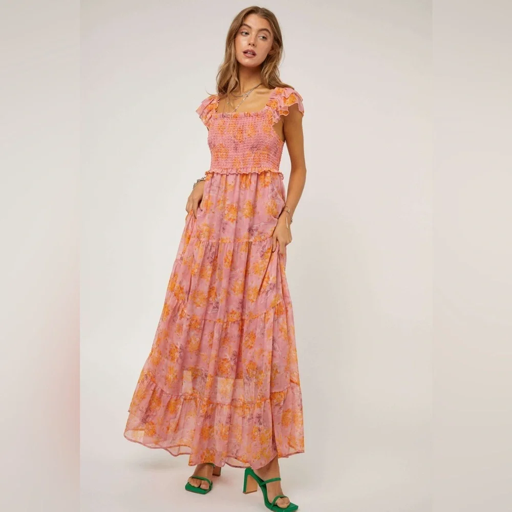 Pinkblush floral chiffon smocked top maxi dress nwot - Picture 5 of 8